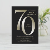 Modern Black Gold 70th Birthday Party Kaart (Staand voorkant)