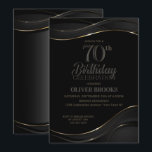 Modern Black Gold 70th Birthday Party Kaart<br><div class="desc">Nodig je vrienden en geliefden uit om je 70ste verjaardag te vieren met deze stijlvolle uitnodiging voor een zwarte en gouden verjaardagsfeestje.</div>