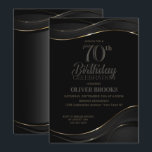 Modern Black Gold 70th Birthday Party Kaart<br><div class="desc">Nodig je vrienden en geliefden uit om je 70ste verjaardag te vieren met deze stijlvolle uitnodiging voor een zwarte en gouden verjaardagsfeestje.</div>