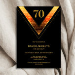 Modern Black Gold 70th Birthday Party Kaart<br><div class="desc">Nodig je vrienden en geliefden uit met deze moderne zwarte en gouden 70e verjaardagsfeestuitnodiging met een aanpasbaar tekstgebied waarmee je moeiteloos alle benodigde details voor je speciale verjaardagsfeest kunt opnemen, inclusief de datum, tijd, locatie en RSVP-informatie. Een verscheidenheid aan papiersoorten en hoekstijlen zijn beschikbaar voor uw unieke uitnodigingen, samen met...</div>