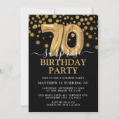 Modern Black & Gold 70th Surprise Birthday Party Kaart (Voorkant)