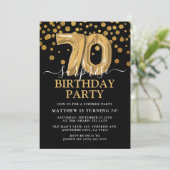 Modern Black & Gold 70th Surprise Birthday Party Kaart (Staand voorkant)