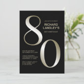 Modern Black Gold 80th Birthday Party Kaart (Staand voorkant)