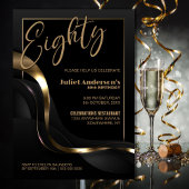 Modern Black Gold 80th Birthday Party Kaart