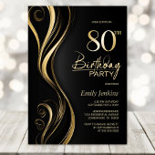 Modern Black Gold 80th Birthday Party Kaart
