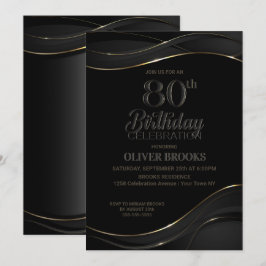Modern Black Gold 80th Birthday Party Kaart