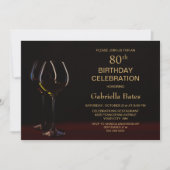 Modern Black Gold 80th Birthday Wine Glass Party Kaart (Voorkant)