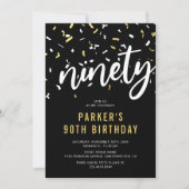 Modern Black & Gold 90th Birthday Party Invitation Kaart (Voorkant)