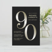 Modern Black Gold 90th Birthday Party Kaart (Staand voorkant)