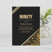 Modern Black Gold 90th Birthday Party Kaart (Staand voorkant)