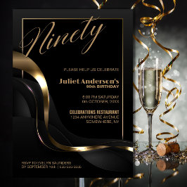 Modern Black Gold 90th Birthday Party Kaart