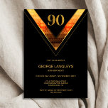 Modern Black Gold 90th Birthday Party Kaart<br><div class="desc">Nodig je vrienden en geliefden uit met deze moderne zwarte en gouden 90e verjaardagsfeestuitnodiging met een aanpasbaar tekstgebied waarmee je moeiteloos alle benodigde details voor je speciale verjaardagsviering kunt opnemen, inclusief de datum, tijd, locatie en RSVP-informatie. Een verscheidenheid aan papiersoorten en hoekstijlen zijn beschikbaar voor uw unieke uitnodigingen, samen met...</div>