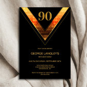 Modern Black Gold 90th Birthday Party Kaart