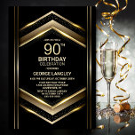Modern Black Gold 90th Birthday Party Kaart<br><div class="desc">Nodig je vrienden en geliefden uit met deze moderne zwarte en gouden 90e verjaardagsfeestuitnodiging met een aanpasbaar tekstgebied waarmee je moeiteloos alle benodigde details voor je speciale verjaardagsviering kunt opnemen, inclusief de datum, tijd, locatie en RSVP-informatie. Een verscheidenheid aan papiersoorten en hoekstijlen zijn beschikbaar voor uw unieke uitnodigingen, samen met...</div>