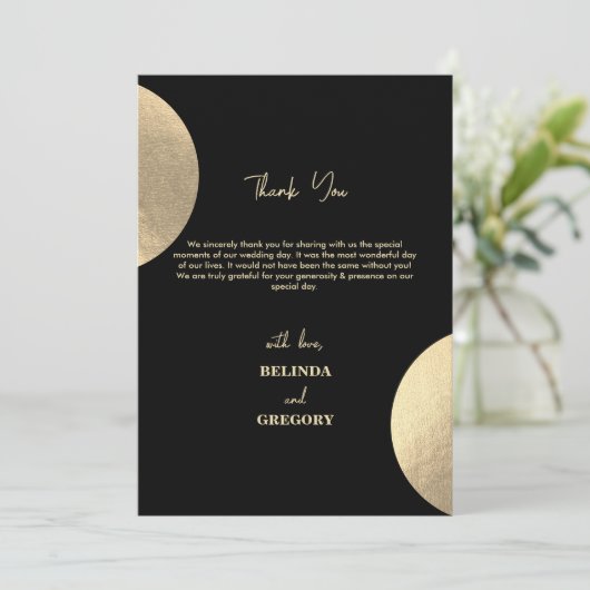 Modern Black & Gold Abstract bruiloft foto Bedankkaart (Staand voorkant)