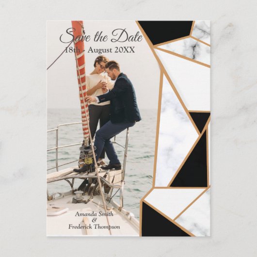 Modern Black Gold Abstract op witte marmer Aankondigingskaart (Voorkant)