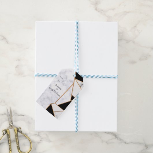 Modern Black Gold Abstract op witte marmer Cadeaulabel (Met Touw)