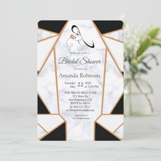 Modern Black Gold Abstract op witte marmer Kaart (Staand voorkant)