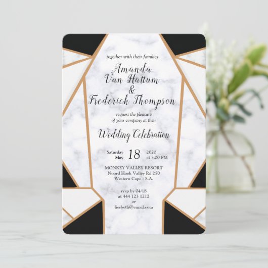 Modern Black Gold Abstract op witte marmer Kaart (Staand voorkant)