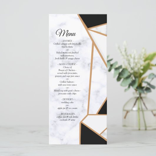 Modern Black Gold Abstract op witte marmer Menu (Staand voorkant)