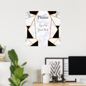 Modern Black Gold Abstract op witte marmer Poster (Thuiskantoor)