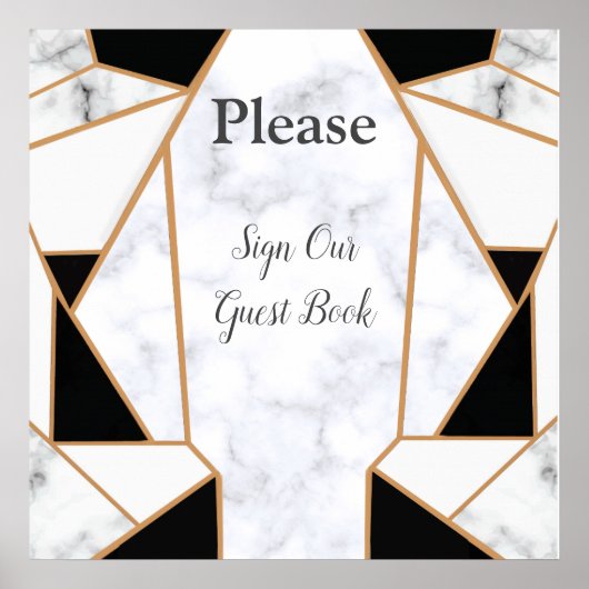 Modern Black Gold Abstract op witte marmer Poster (Voorkant)