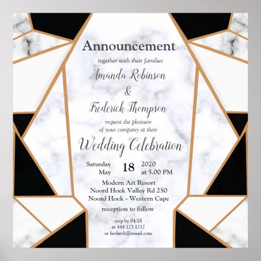 Modern Black Gold Abstract op witte marmer Poster (Voorkant)