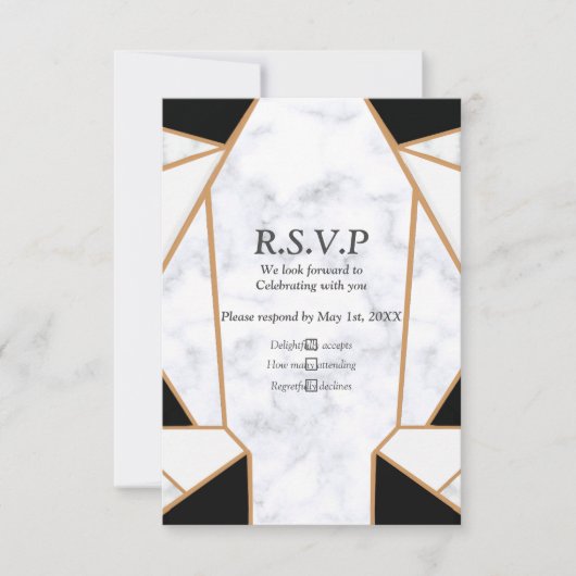 Modern Black Gold Abstract op witte marmer RSVP Kaartje (Voorkant)