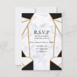 Modern Black Gold Abstract op witte marmer RSVP Kaartje