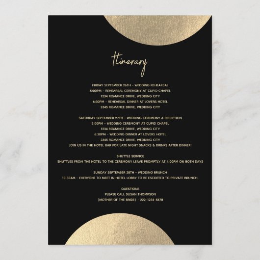 Modern Black & Gold Abstracte bruiloft Programmakaart (Achterkant)