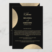 Modern Black & Gold Abstracte bruiloft Programmakaart (Voorkant / Achterkant)