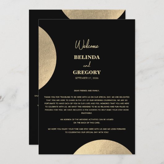 Modern Black & Gold Abstracte bruiloft Programmakaart (Voorkant / Achterkant)