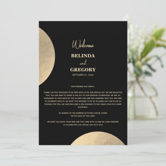 Modern Black & Gold Abstracte bruiloft Programmakaart (Staand voorkant)