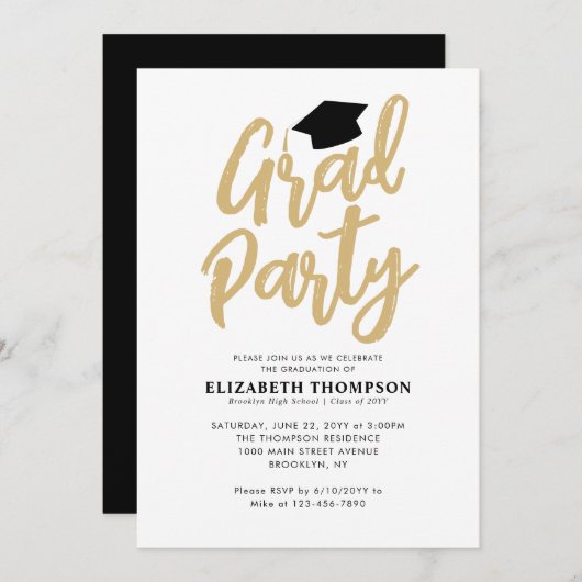 Modern Black Gold Afstuderen College AFSTUDEERDER  Kaart (Voorkant / Achterkant)