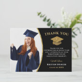 Modern Black Gold Afstuderen Foto Afstuderen Bedankkaart (Staand voorkant)