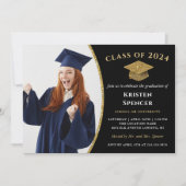 Modern Black Gold Afstuderen Foto Afstuderen Kaart (Voorkant)