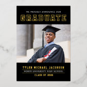 Modern Black Gold Afstuderen fotograaf Folie Uitnodiging (Voorkant)
