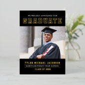 Modern Black Gold Afstuderen fotograaf Folie Uitnodiging (Staand Voorkant)