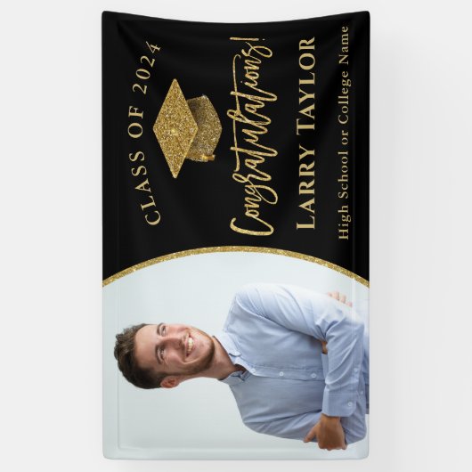 Modern Black Gold Afstuderen fotograaf Spandoek (Verticaal)