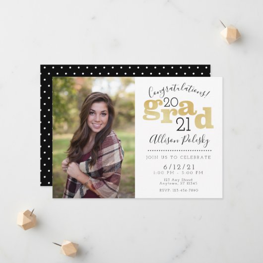 Modern Black Gold Afstuderen Klasse 2022 Aankondiging (Voorkant / Achterkant in situ)