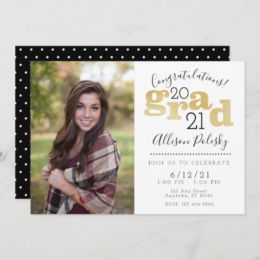 Modern Black Gold Afstuderen Klasse 2022 Aankondiging (Voorkant / Achterkant)