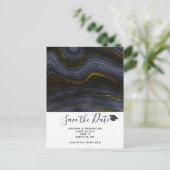 Modern Black & Gold Agaat Afstuderen Save the Date Briefkaart (Staand voorkant)