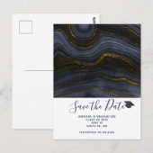 Modern Black & Gold Agaat Afstuderen Save the Date Briefkaart (Voorkant / Achterkant)