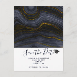 Modern Black & Gold Agaat Afstuderen Save the Date Briefkaart