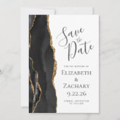 Modern Black Gold Agate 5-Foto Save the Date Kaart (Voorkant)