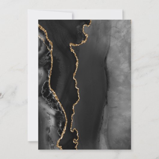 Modern Black Gold Agate Corners Wedding Kaart (Achterkant)