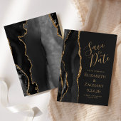 Modern Black Gold Agate Dark Save the Date Kaart