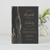 Modern Black Gold Agate Dark Wedding Kaart (Staand voorkant)
