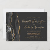 Modern Black Gold Agate Dark Wedding Kaart (Voorkant)