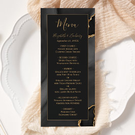 Modern Black Gold Agate Dark Wedding Menu